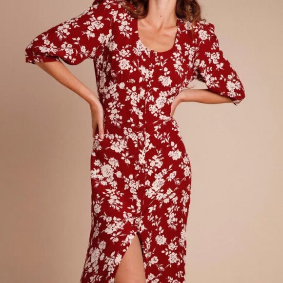 NWT Rouje Elona Dress 36 S Small Jeanne Damas French red floral - Picture 1 of 6